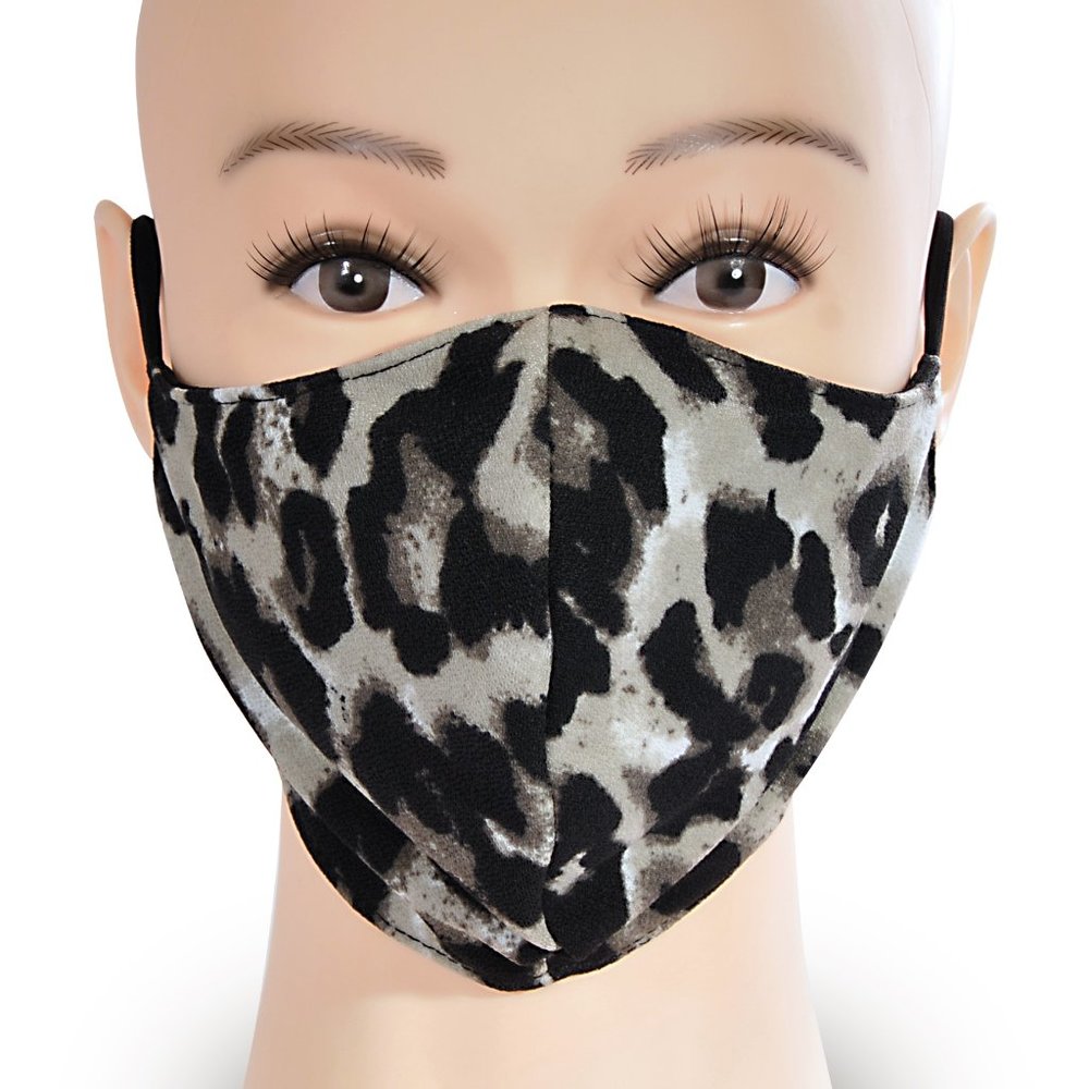 Adjustable Polyester Face Mask, Gray Leopard Print
